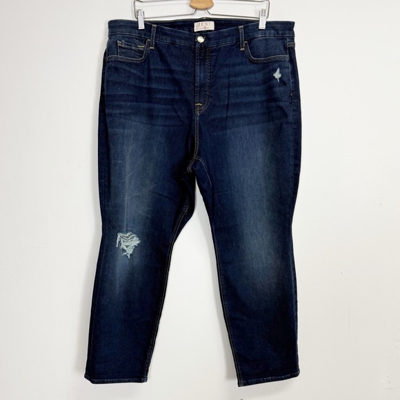 7 For All Mankind Jen7 Jeans Womens 18 Blue Distressed Dark Wash NWT NEW - Picture 1 of 13